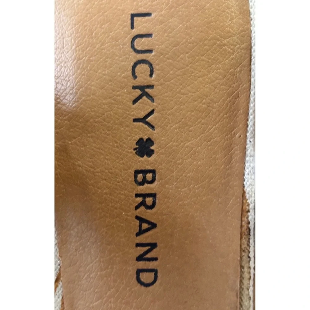 Lucky Brand Mindra Linen Espadrille Wedge Sandals Tan Fringe 9M LK-MINDRA